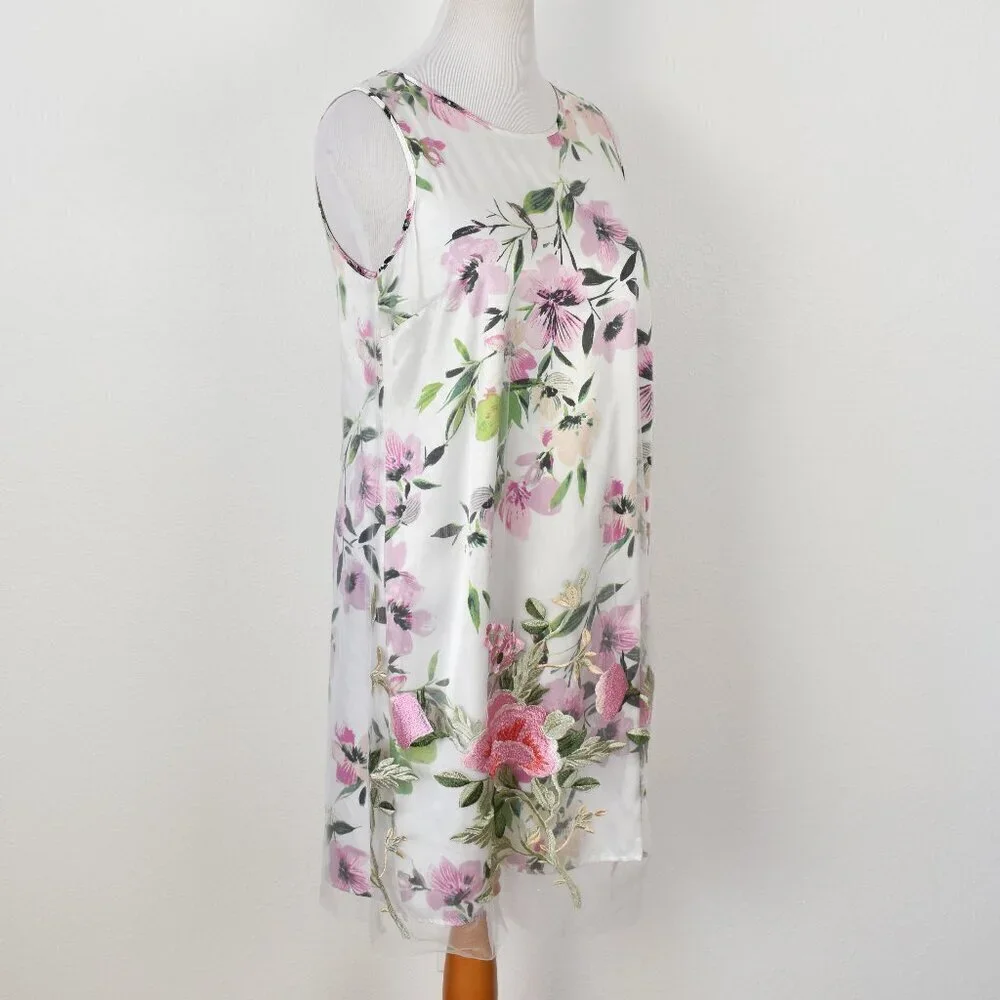 Spense Floral Embroidered Tulle Overlay Shift Dress NEW - L - Picture 10 of 12